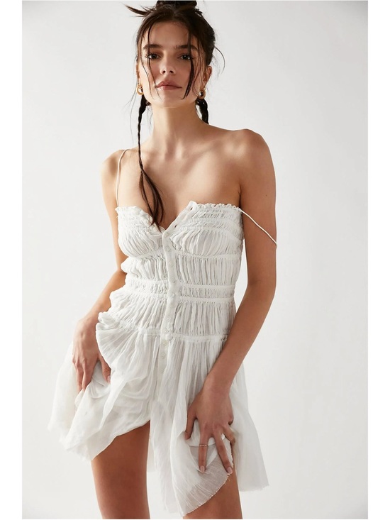 Free People Dresses & Skirts - Free People White Ruched Strapless Mini Dress, size XS